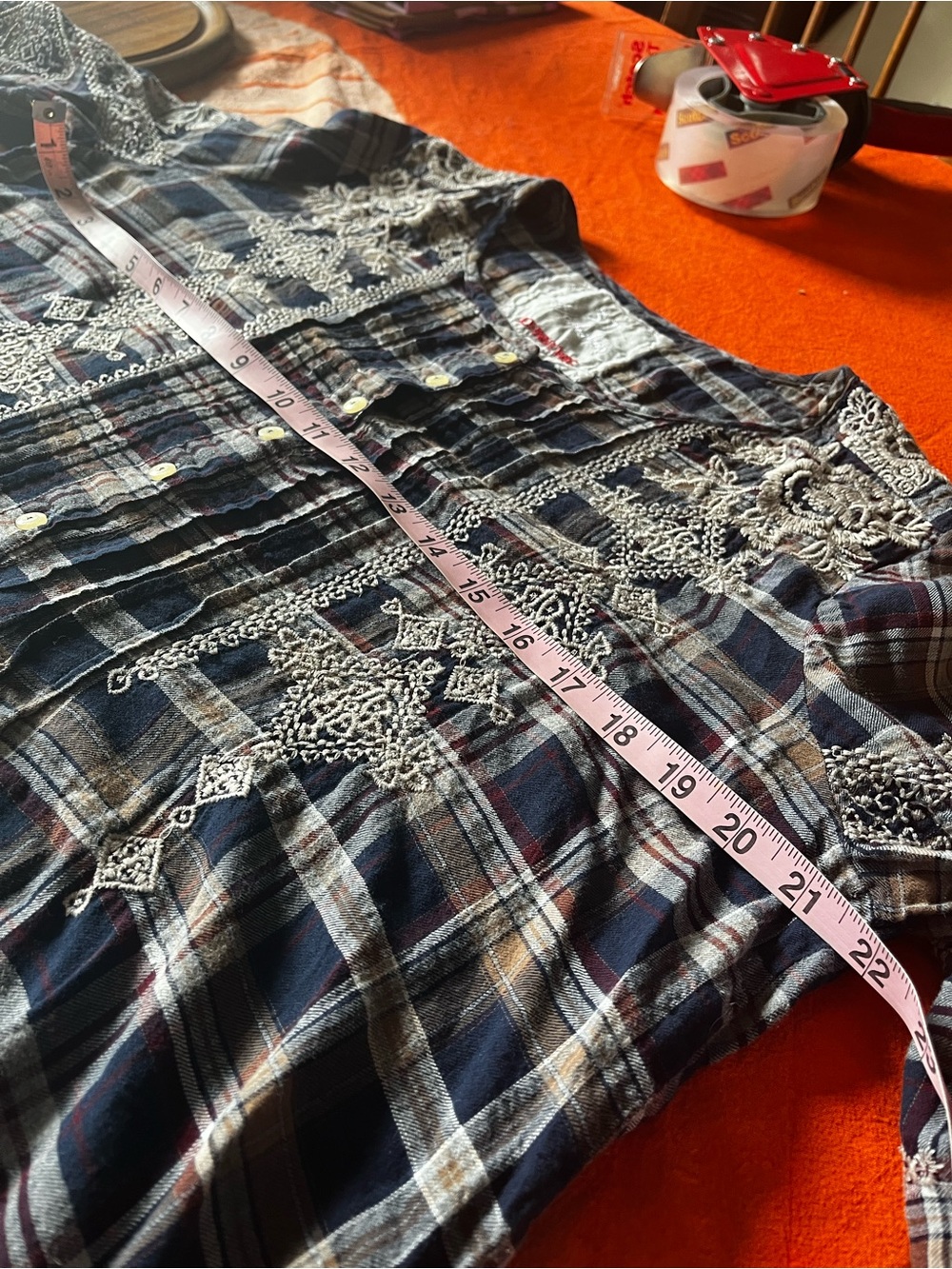 Johnny Was Navy, Cream & Burgundy Plaid Blouse - Picture 5 of 6